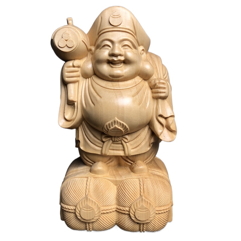 Woodworking Japanese - Hand Carved Hinoki Wood Daikokuten Statue